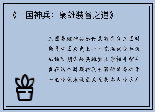 《三国神兵：枭雄装备之道》